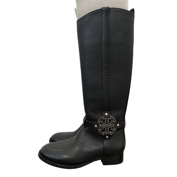 Tory Burch Womens Leather Amanda Tall Riding Boots Size 7 Black Equestrian - Picture 1 of 12